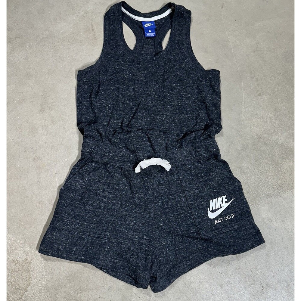 NIKE Womens Sleeveless One Piece Romper elastic drawstring Black Gray
